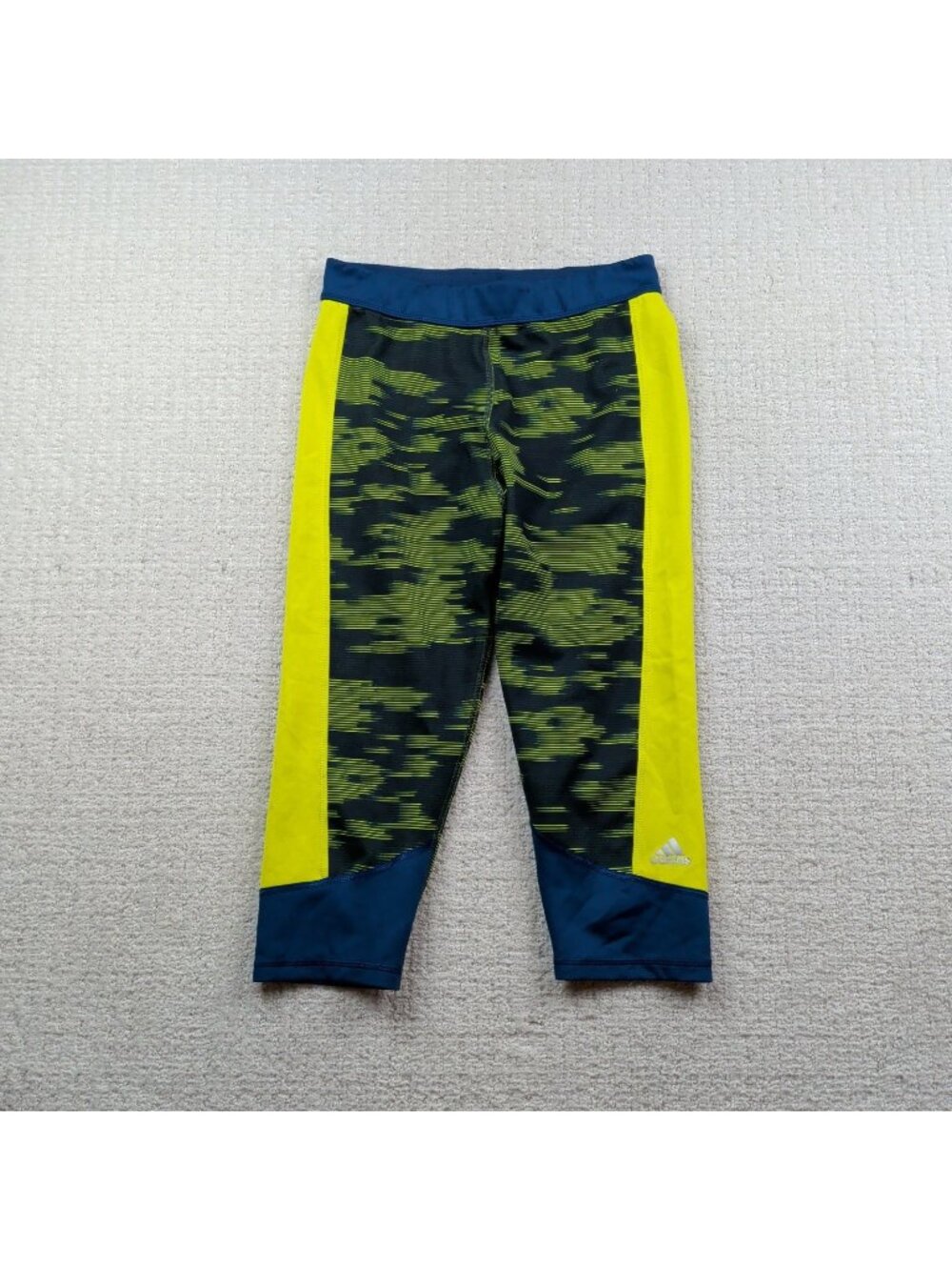 Adidas Tech Fit Blue Green Colorful Cropped Athletic Leggings Workout Capri Read